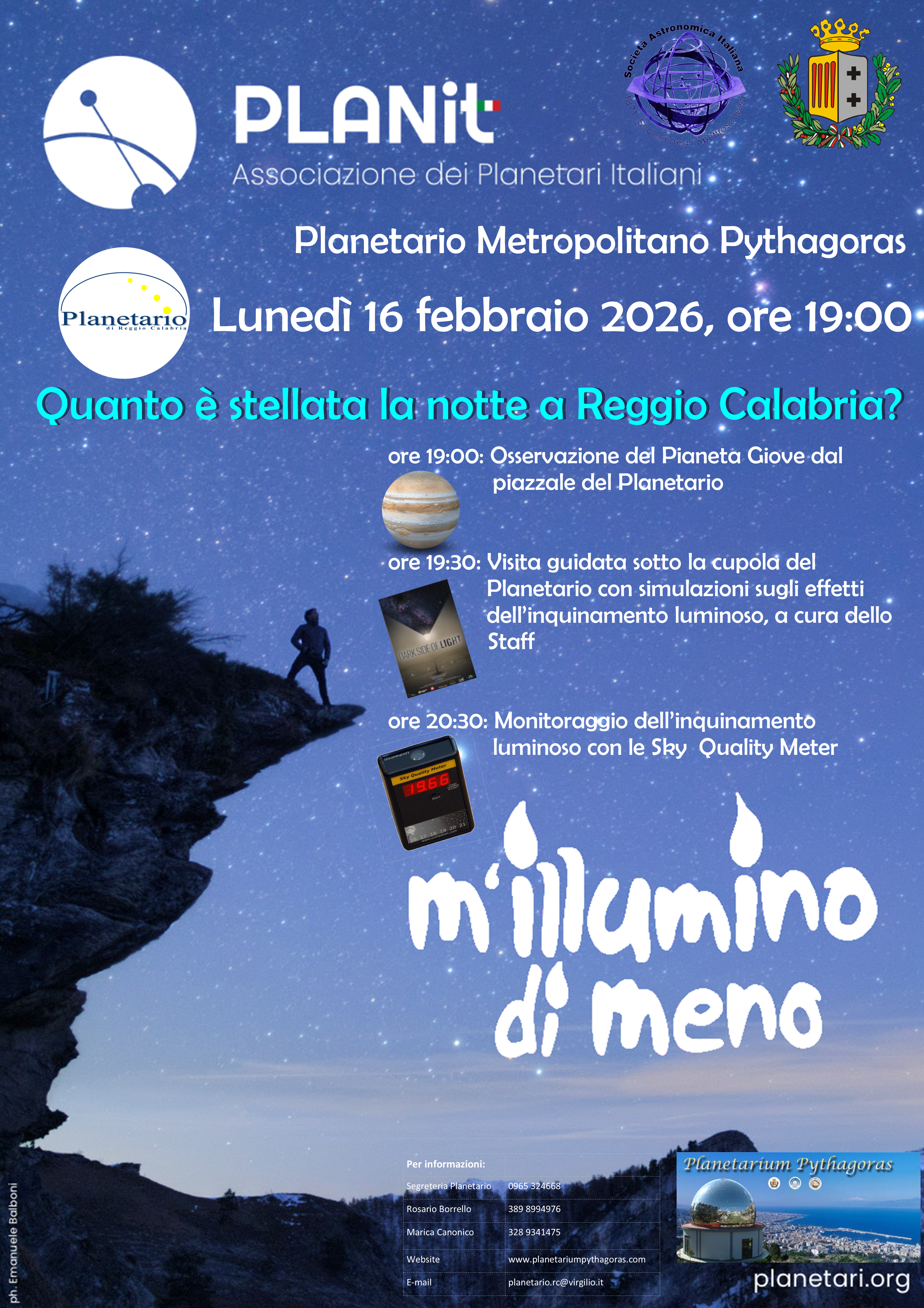 Lunedi 16 febbraio �M�illumino di meno� con il Planetario Pythagoras della Citt� Metropolitana di Reggio Calabria