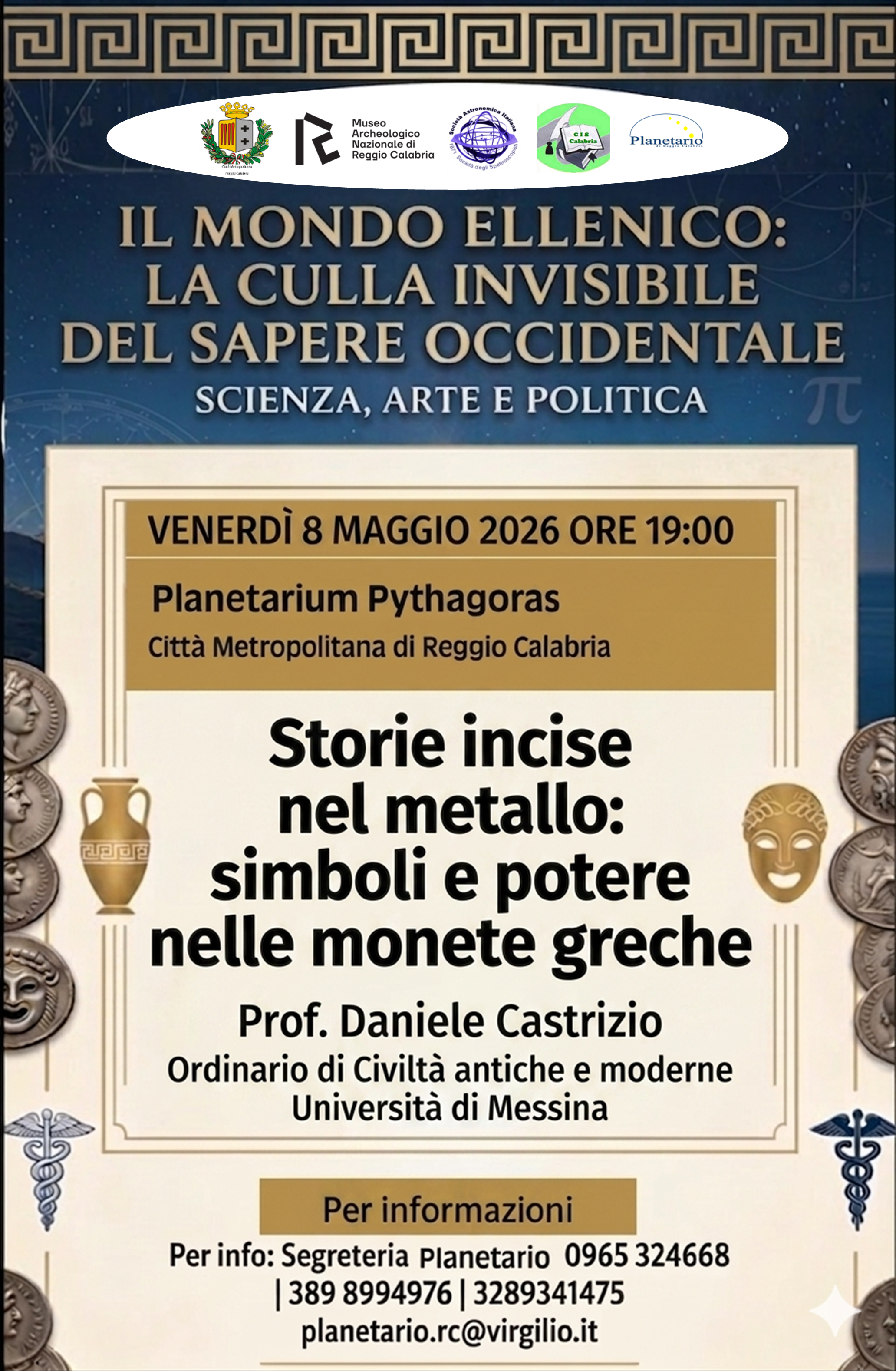 Venerd� 8 maggio al Planetarium Pythagoras la conferenza del Professor Daniele Castrizio