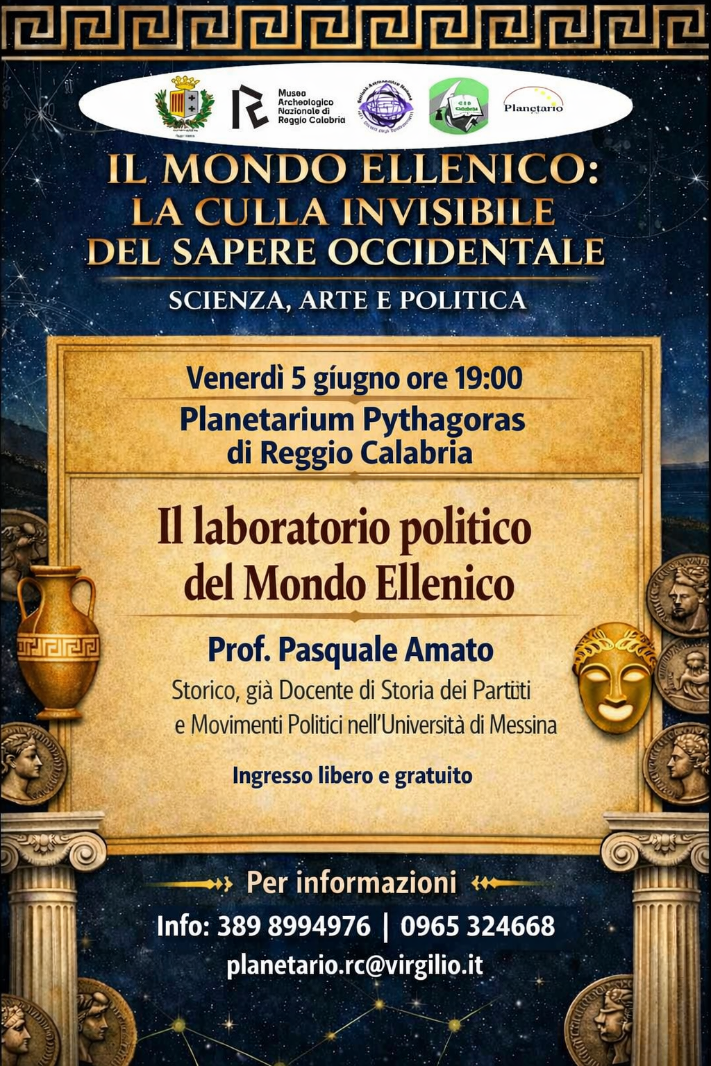 Il 5 giugno al Planetarium Pythagoras il laboratorio politico del mondo ellenico